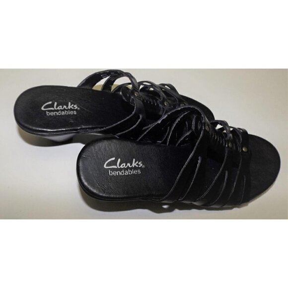 Clarks Bendables 6m black leather sandals medium heel - Picture 1 of 7